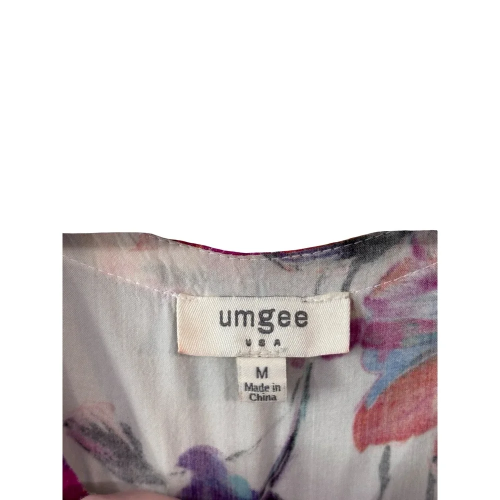 Umgee Floral Tunic Top Size M White Multi Rayon Boho Bell Sleeve Lace